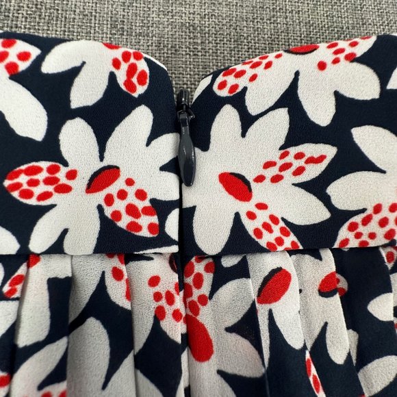 J. Crew Pleated Skirt Floral Sz 00‎ Blue Red White Lined Zipper - Picture 10 of 12